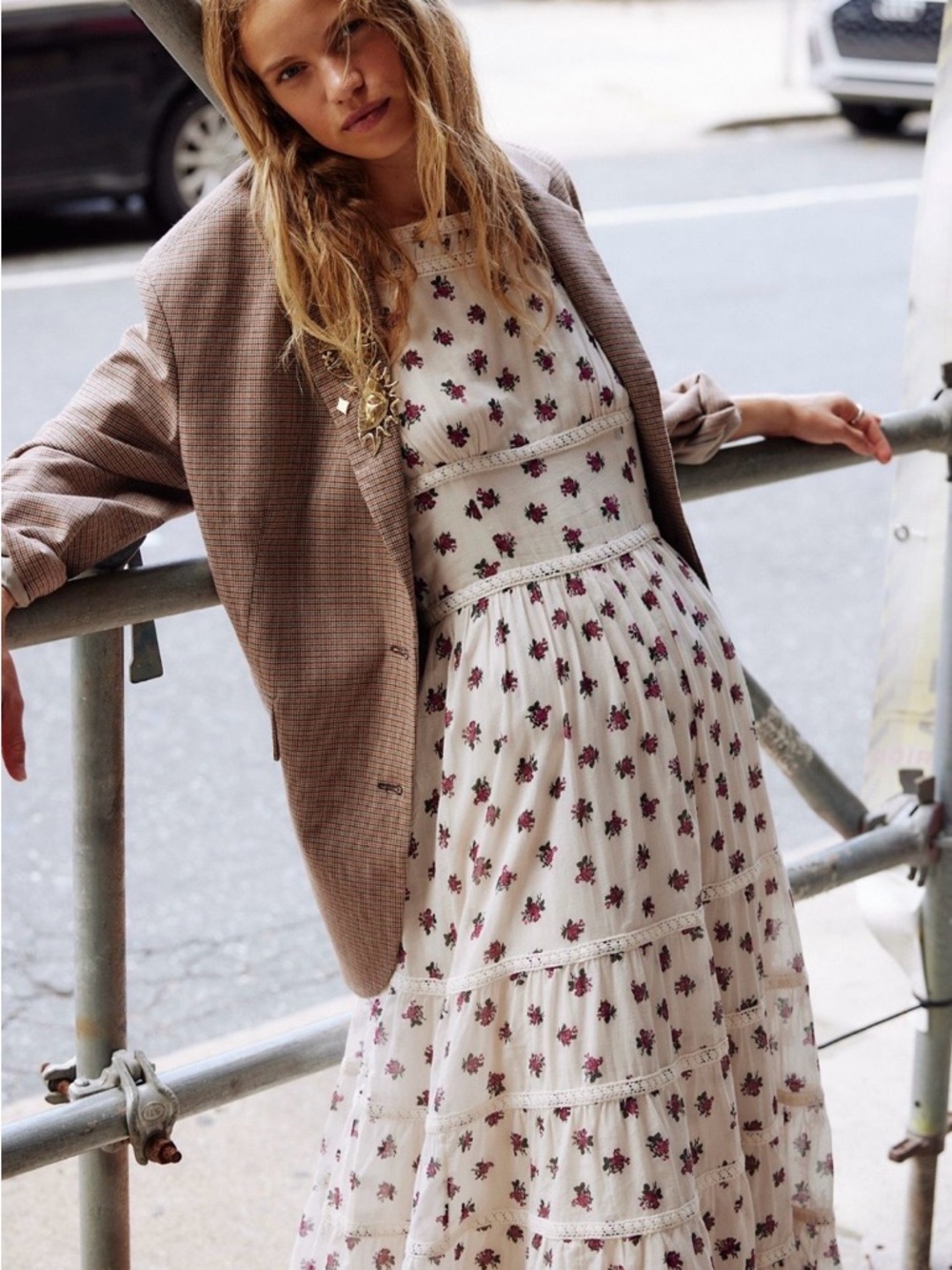 Cream Floral Tiered Maxi Dress - Elegant Everyday Dress Daydreamer